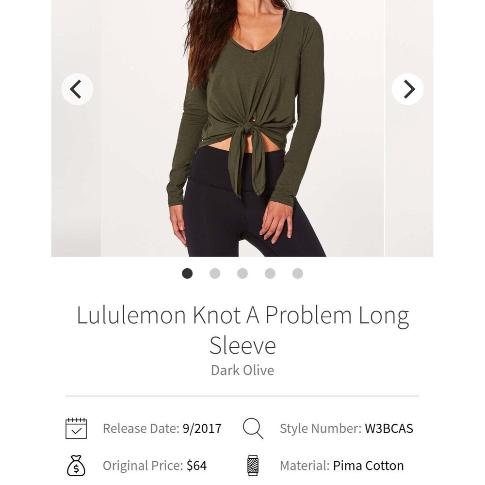 Lululemon Knot A Problem Long Sleeve V-Neck Tie-Front Olive Fits Size 8